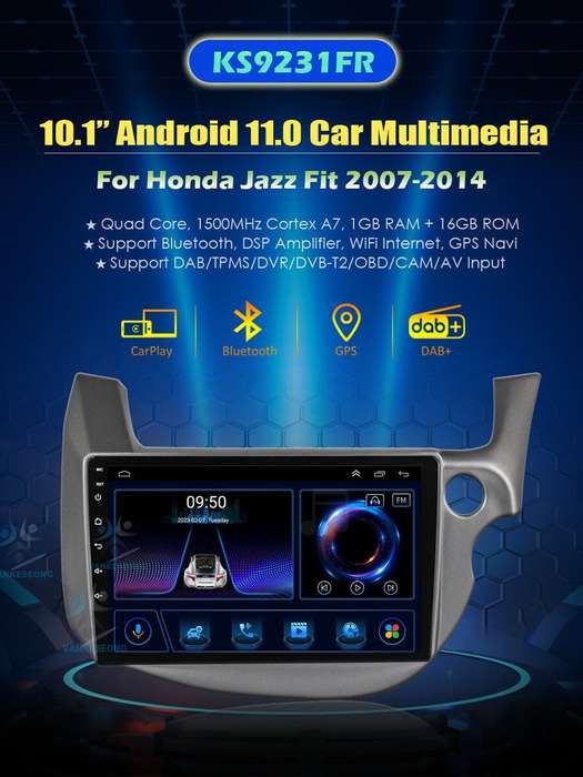 For Honda Jazz 2007-2014 10.1" Car Radio Head Unit Sat Navi Wifi Android 11 GPS