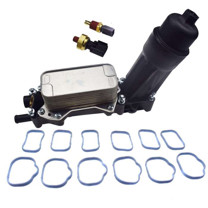 Oil Cooler Filter Housing Adapter w/Sensors &amp; Seals For Dodge Ram Jeep Wrangler