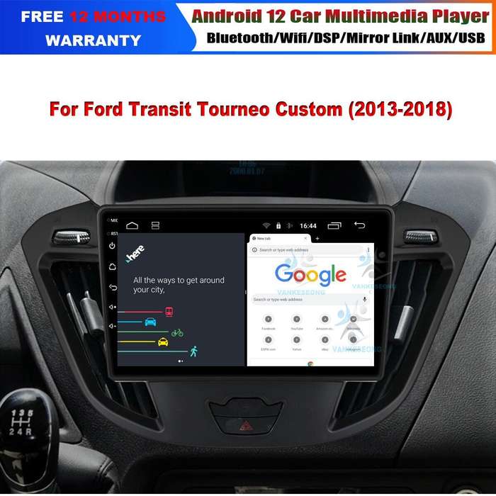 Car Video Navigation GPS Wifi Stereo Android12 For Ford Transit Custom 2013-2018