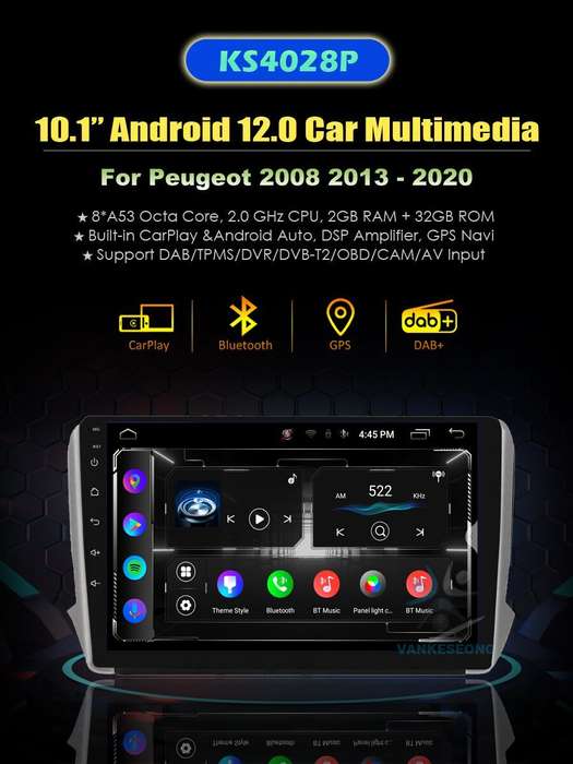 Android Auto Car Radio Stereo GPS Sat Nav for Peugeot 2008 2013-2020 Head Unit