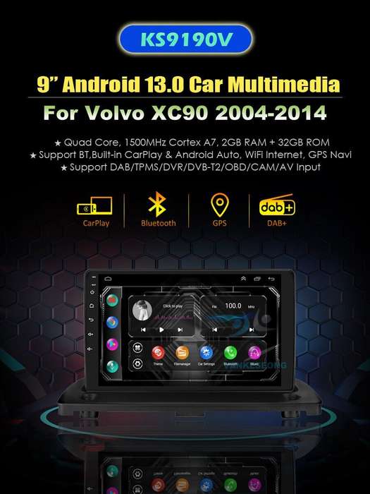 9 GPS Head Unit Android 13 For Volvo XC90 2004-2014 Car Stereo Radio DAB+BT+Cam