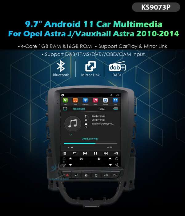 9.7" Android 11 Touch Screen Head Unit BT DAB Radio For Vauxhall Astra 2010-2014