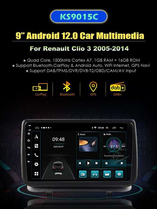 9" Android 12 GPS Navigation DAB Wifi Autoradio DSP For Renault Clio 3 2005-2014