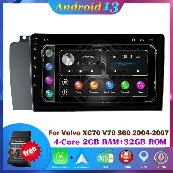 For Volvo XC70 V70 S60 2004-2007 DAB+ Android Auto Radio GPS Navigation CarPlay