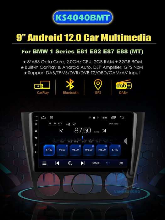 CarPlay Android Auto for BMW 1 Ser E81 E82 E87 E88 DAB+ Autoradio GPS Navigation