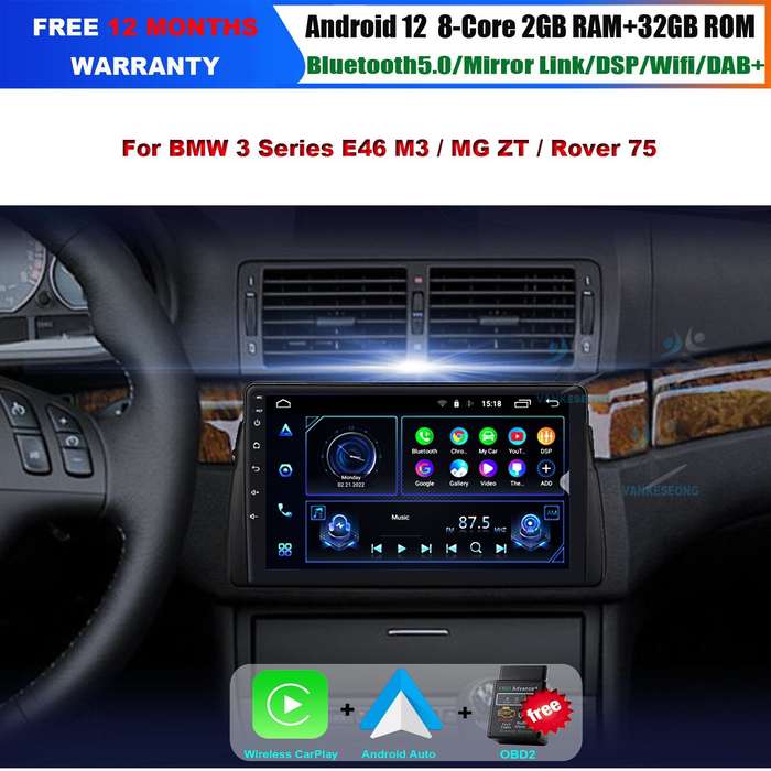 9" Wireless CarPlay Android Auto for BMW 3Ser E46 M3 320 GPS Wifi DAB+ Autoradio