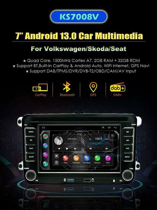 7" For VW Transporter T5 T6 Golf MK5 Jetta Car Radio CarPlay Android 13 WiFi GPS