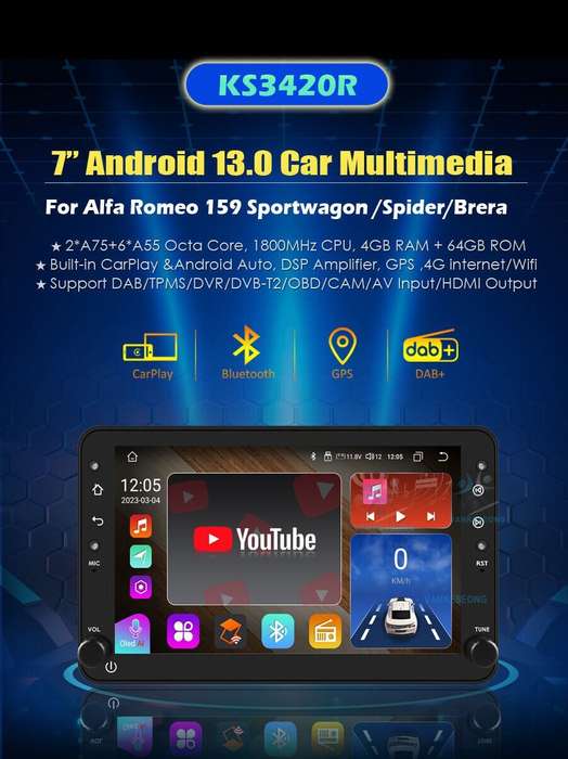 Android 13 Autoradio For Alfa Romeo Spider 159 Brera 939 DAB+GPS Navigation 64GB