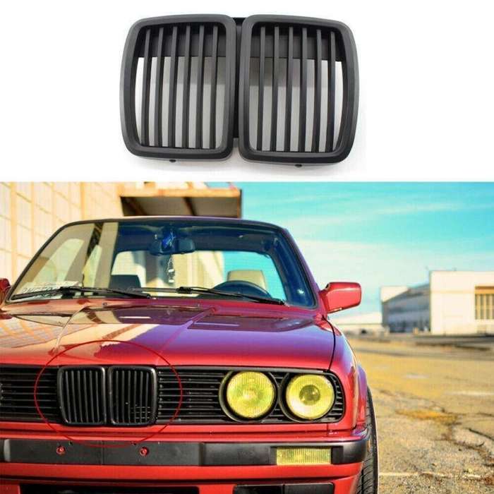2X/Set Car Front Racing Grille Fit for BMW 3 Series E30 1984 - 1992 Mesh Grill
