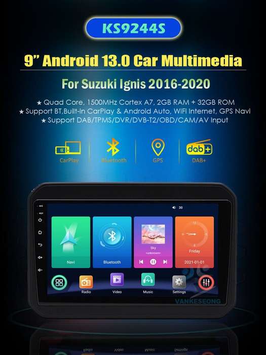 For Suzuki Ignis 2016-2020 Navigation GPS CarPlay Autoradio Android 13 Video+OBD