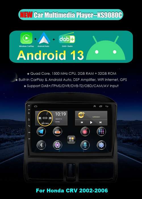 9" Android13 Touchscreen Autoradio GPS CarPlay Video For HONDA CRV 2002-2006+OBD