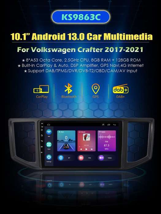 8+128GB Android 13 CarPlay GPS 4G DAB DSP Autoradio For VW Crafter MK2 2017-2021