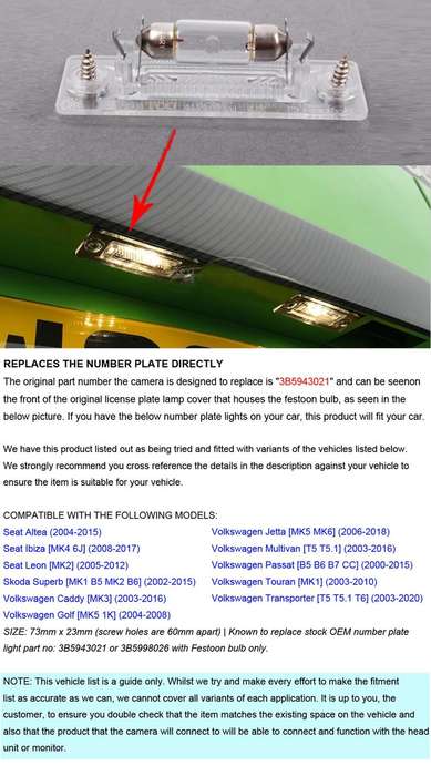 Wireless Reverse Camera For VW Passat B5 B6 B7 CC Jetta MK5 Number Plate Light