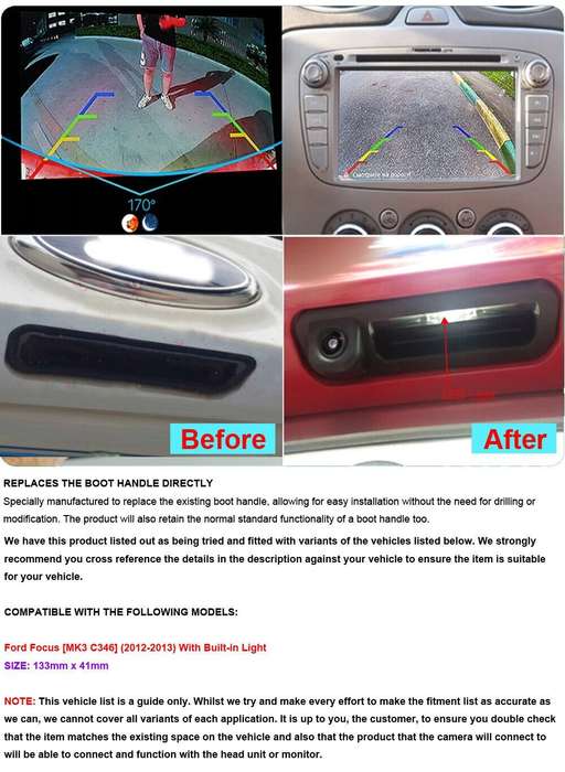 Auto Rear View Camera For Ford Focus 3 MK3 C346