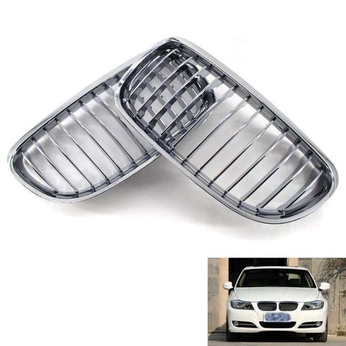 2X/Set Chrome Silver Car Front Grille fit for BMW 3 Series E90 09-11 Mesh Grill