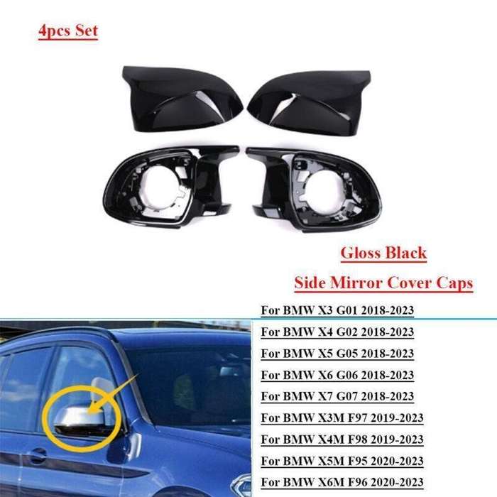 Gloss Black Side Wing Mirror Cover Caps For BMW X3 X4 X5 X6 X7 X3M X4M X5M X6M