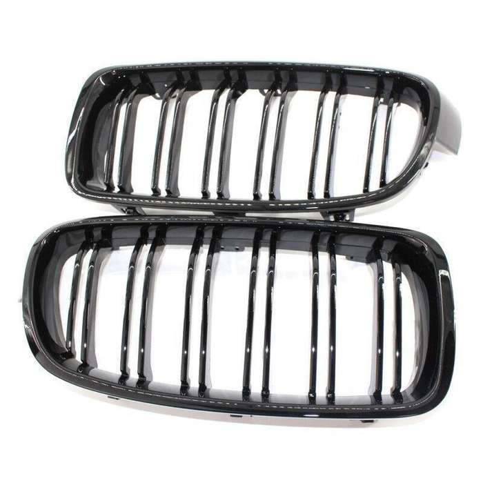 2X/Set Shiny Black Grille Dual Line Fits for BMW 3 Series M3 F30 F35 2012 - 2016