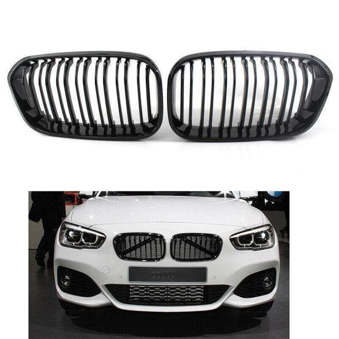 2X/Set Shiny Black Grille Dual Line Fits for BMW F20 F21 1 Series 15-16 Grill