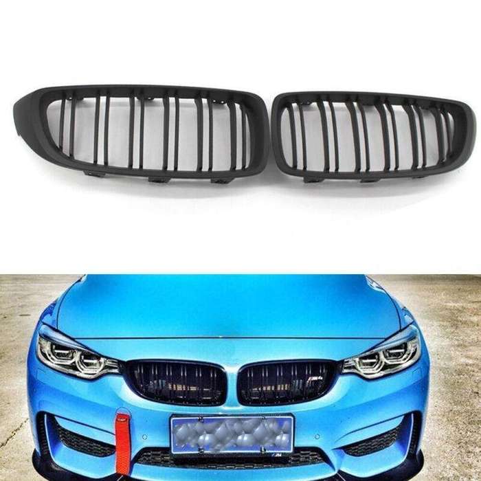 2X/Set Grille Matte Black Dual Slat Grill for BMW 4 Series F32 F33 F36 F82 Coupe