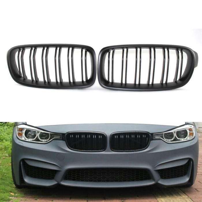 2X/Set Matte Black Grille Dual Line Fits for BMW 3 Series M3 F30 F35 2012 - 2016
