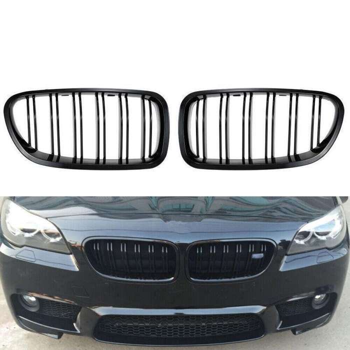 2X/Set Grill Shiny Black Grille Dual Slat for BMW F10 F11 F18 5 Series M5 10-17
