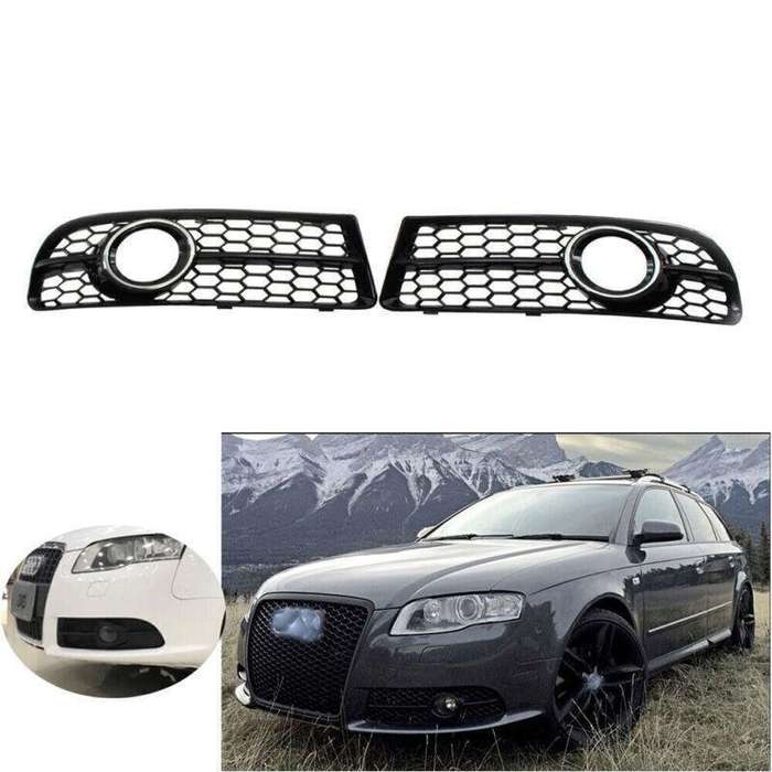 Pair of Chrome Trim Honeycomb Fog Light Grill Fit for Audi A4 B7 S-Line 05-08