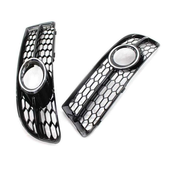 Pair of Chrome Trim Honeycomb Fog Light Grill Fit for Audi A4 B7 S-Line 05-08