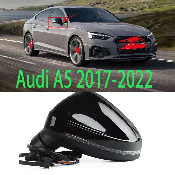 Right Black For Audi A5 2017-22 Side Door Rearview Mirror Assembly 6 wires Part