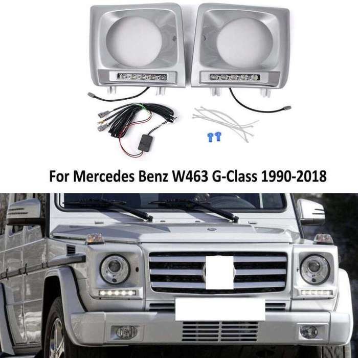 Headlight Bezel Pair For 1990-2018 Mercedes W463 G63 Wagon G500 w/ LED DRL