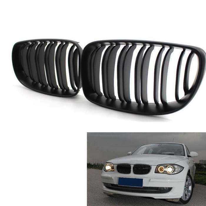 2X/Set Matte Black Dual Slat Front Grille Fit for BMW 1 Series E87 E82 E88 Grill