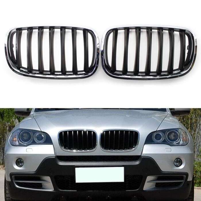 For BMW X5 X6 E70 E71 2007-2013 Chrome Frame Glossy Black Slat Grill Car Grille