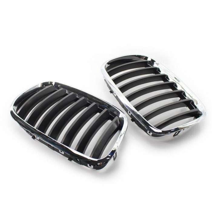 For BMW X5 X6 E70 E71 2007-2013 Chrome Frame Glossy Black Slat Grill Car Grille