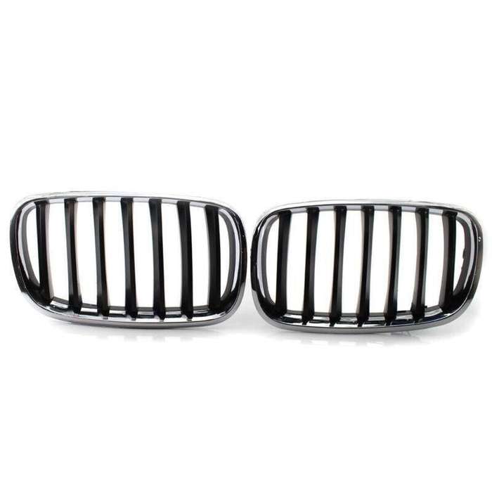 For BMW X5 X6 E70 E71 2007-2013 Chrome Frame Glossy Black Slat Grill Car Grille