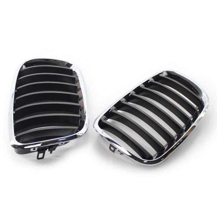 For BMW X5 X6 E70 E71 2007-2013 Chrome Frame Glossy Black Slat Grill Car Grille
