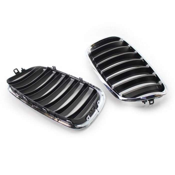 For BMW X5 X6 E70 E71 2007-2013 Chrome Frame Glossy Black Slat Grill Car Grille