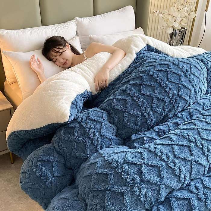 Bedding Thicken Lamb Cashmere Blanket - Double/Queen - Blue