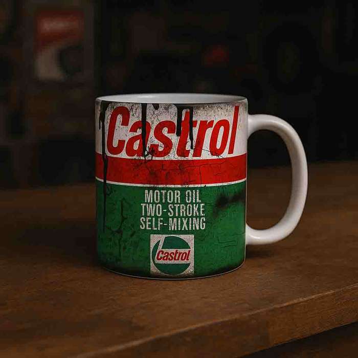 Castrol oil stain coffee mug