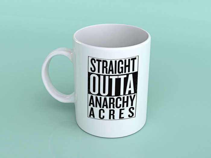 Straight outta Anarchy Acres fortnite coffee mug