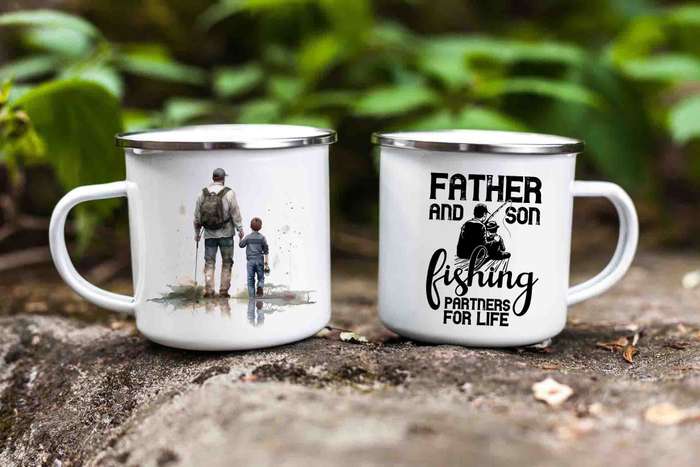 Father and son fishing enamel mug 8