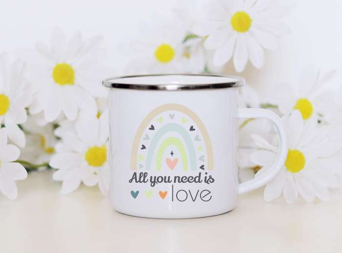 Rainbow all you need is love enamel mug