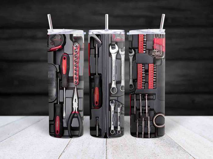 Skinny tumbler Dad toolbox red