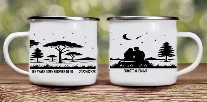 10 years down Africa enamel mug
