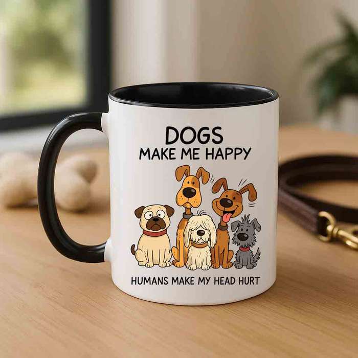 Dogs Make Me Happy  Cute Cartoon Dog Mug