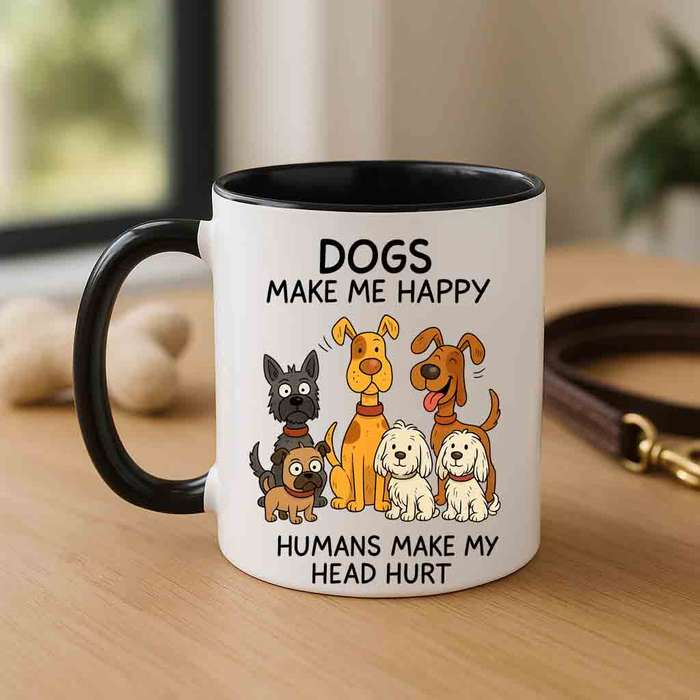 Dogs Make Me Happy  Cartoon Dog Coffee Mug