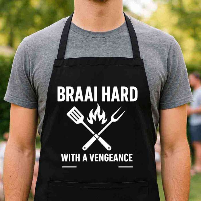 Braai Apron  Braai Hard with a Vengeance | Funny South African Braai Gift