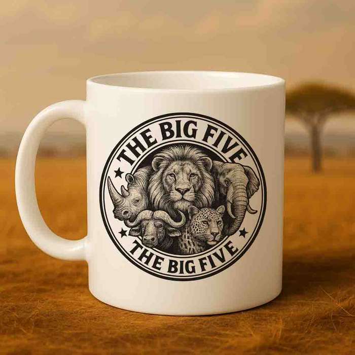 Big Five Emblem Mug  Monochrome Safari Coffee Cup