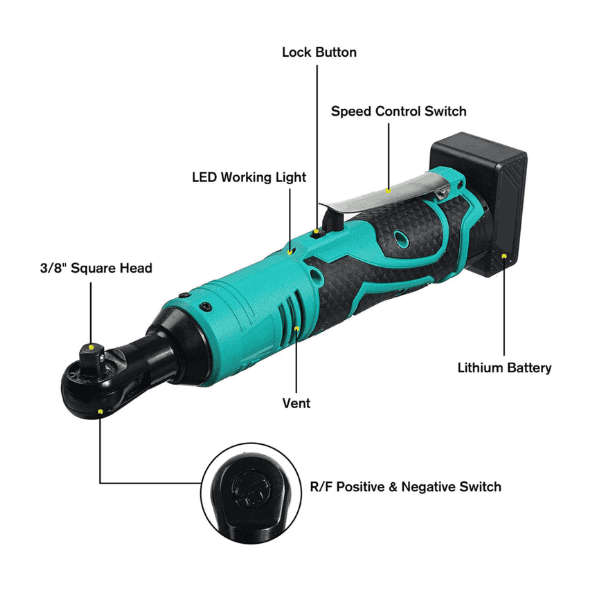 Impact Wrench Cordless Rechargeable Electric 16.8V 3/8 Inch 90°  Ratchet Driver Power Tool