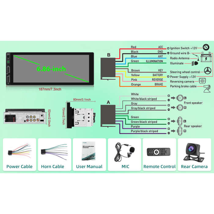 MVA Spares 6.9-Inch 1-DIN Touchscreen Car Radio