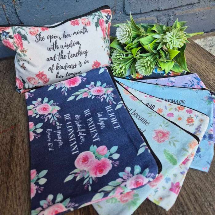 FLOWERS MAKE - UP / PENCIL BAG, ASS. SCRIPTURES
