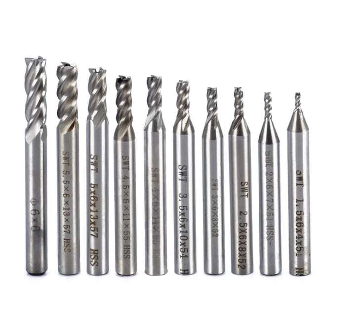 CNC Router Bits - HSS 4 Flute Milling Cutter 1.5-6mm End Mill Tool Set - 10 Piece Set